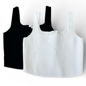 A.L.C. Victoria Stretch Cropped Square Neck Tank Tops Bundle Black White Women M